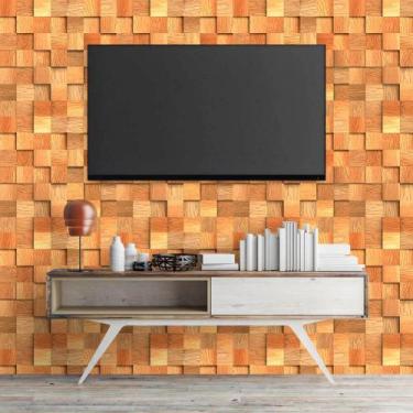 Imagem de Papel de Parede Madeira Cubos Rústico - QCola, 0,60 x 3,00 metros