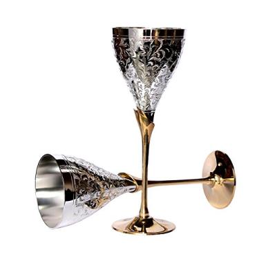 Imagem de StonKraft - Conjunto de Taças de Vinho e Champanhe de Bronze Gravado, Cupês, Taças de Vinho (Espessas) - Prata Polida - Latão e Prata - 113,4 g - Festa