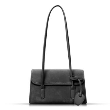 Imagem de Bolsa feminina, bolsa de ombro de veludo macio, alça de couro patchwork, adequada para viagens de férias e trabalho (preto), Preto, One Size