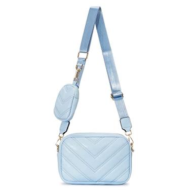 Imagem de Herald Bolsa tiracolo pequena acolchoada Chevron com bolsa de moedas, bolsa de mão feminina quadrada para câmera de instantâneo lateral e ombro lateral 2 tamanhos, Azul claro