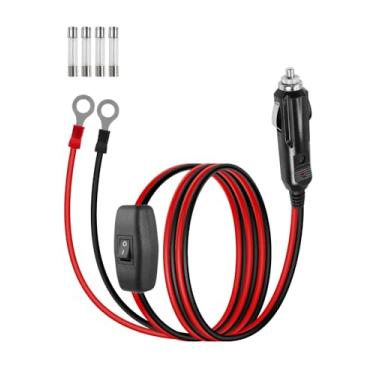 Imagem de RIIEYOCA Cabo de extensão de terminal de plugue macho para isqueiro de 12 V 24 V, cabo de alimentação de substituição para isqueiro de carro 15A resistente 16 AWG com interruptor liga/desliga para