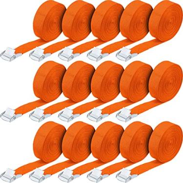 Imagem de Pacote com 15 correias de amarração ajustáveis para caiaques com fivelas de fivela de came de até 113 kg para carga, bagagem, motocicletas, caminhões, SUV, rack de teto de carro, prancha de surfe SUP