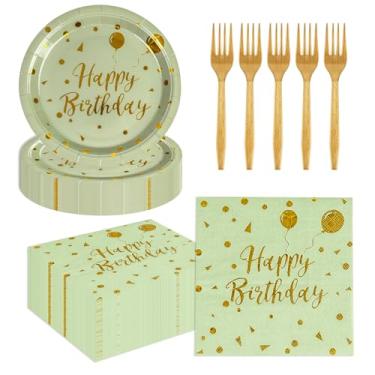 Imagem de Conjunto de pratos de papel de feliz aniversário, 75 peças, pratos descartáveis de sobremesa, guardanapos de jantar, garfos de plástico, utensílios de mesa, convidados para decoração de festa de