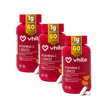 Imagem de Vitamina C 1000mg e Zinco - Suporte Imunológico e Antioxidante - 3 potes com 60 Cápsulas cada, Vhita