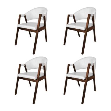 Imagem de Kit 4 Cadeiras De Jantar Madeira Maciça Mogno Premium Helen Facto Branco