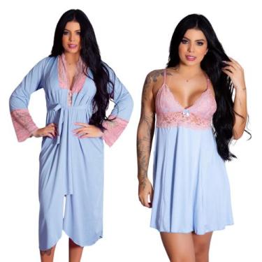 Imagem de Kit Robe Longo e Camisola Sexy Confortável Sedutor Elegante Lingerie F