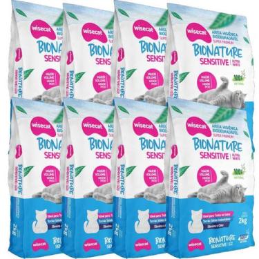Imagem de Areia Higiênica De Mandioca Para Gatos Sensitive 2kg kit 8Un - Wisecat