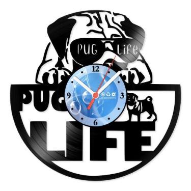 Imagem de Relógio De Parede Disco Vinil Animais - Cachorro Pug Life - VAN-166 - 
