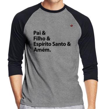 Imagem de Camiseta Raglan Pai, Filho, Espírito Santo, Amém Manga 3/4 - Foca na M