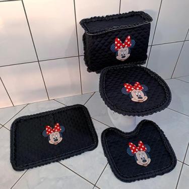 Imagem de Jogo de banheiro Minnie 4 peças Tecido  - Nara Confeccções, Preto