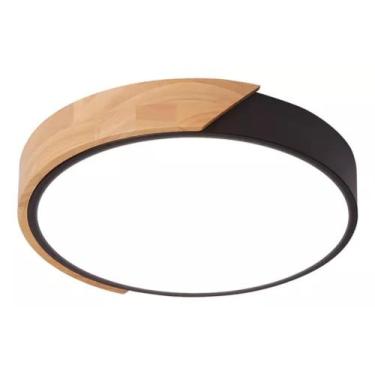 Imagem de Luminária Plafon Led Sobrepor Redondo C/ Madeira 25w 3 Em 1 PRETO - NI