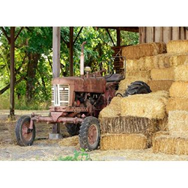 Imagem de BELECO Tecido de 3 x 2,4 m, palheiro, palheiro, campo, velho trator, fardos de feno, colheita, outono, fotografia, outono, decoração de festa, crianças, adultos, estúdio de tiro