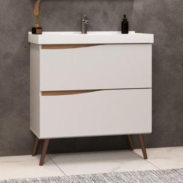 Imagem de Gabinete para banheiro com pés com lavatório 02 gavetas 80cm LILLE Móv