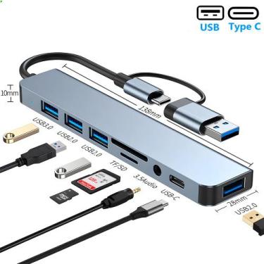 Imagem de HUB USB 8 em 1, Com Leitor de Cartão, Porta USB-C, USB 3.0 / 2.0, Leit