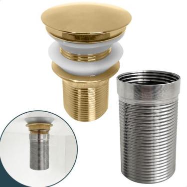 Imagem de Valvula dourada ralo pia Longa Com Prolongador 1 1/4 Inox Para Cuba De