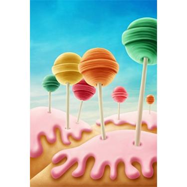 Imagem de AOFOTO 3 x 5 pés fundo de pirulito colorido infância doce candyland fantasia sonhadora desenho animado fotografia pano de fundo estúdio foto adereços criança criança bebê menina bebê retrato vinil papel de parede