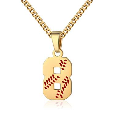 Imagem de Colar com número de beisebol para meninos 00-99 Atletas Jersey Número colar de aço inoxidável corrente banhada a ouro 55,88 cm pingente de beisebol personalizado presente de beisebol para homens e mulheres meninas, Aço inoxidável, não sabe