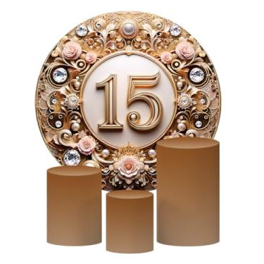 Imagem de Kit 4 Capas Decorativas Para Festa de 15 Anos Sublimado Várias Estampas - Tecido Premium - Para Festas, Eventos e Datas Comemorativas. (Dourado Escuro)