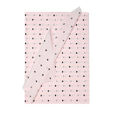 Imagem de FWSA WRAPS Papel de seda rosa grande com coração preto para sacos e caixas de presente papel de embrulho de flores 19,7 x 27,5, 28 folhas de papel de embalagem para assar bolos (2 rosa + coração preto