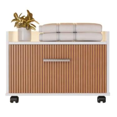 Imagem de Gabinete de Banheiro Armario Com Rodinhas e Gaveta Organizador Para Pia (Branco Ripado)