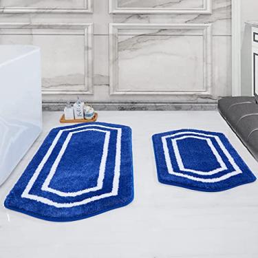 Imagem de COSY HOMEER Conjunto de tapetes de banho extragrossos – tapetes de banho antiderrapantes macios 100% forte Mirco Polyeste tapete absorvente de água para sala de estar (azul, 61 x 121 + 50 × 81 cm)