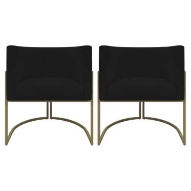 Imagem de Kit 2 Poltronas Decorativas Reforçadas Para Sala Recepção Consultório Escritório Luna Corino Cores Base de Ferro Champagne