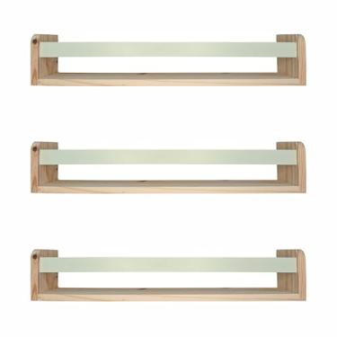 Imagem de Kit 3 Prateleiras Porta Livros em Madeira Pinus Natural Com Cerquinha Colorida Cor:Cerquinha Amarela Baunilha;Tamanho:12