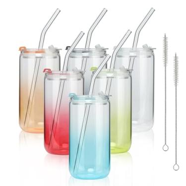 Imagem de COMI Garrafa de água de vidro reutilizável, boa para sucos e bebidas, tampas de plástico à prova de vazamento com alça de transporte de silicone, inclui manga de proteção individual de nylon, melhor como presente, 500 ml