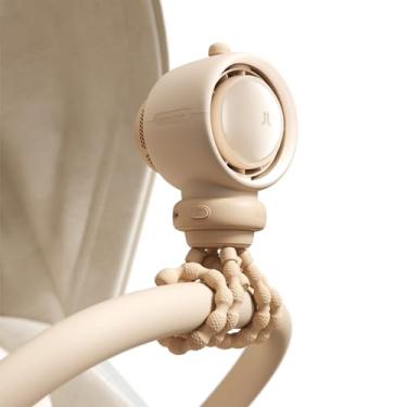 Imagem de Ventilador para carrinho de bebê JISULIFE, sem lâminas, seguro, grande, para berço, mesa, recarregável, bateria portátil, Air Turbo, luz noturna, grau alimentício, para mães, pais, amigos, marrom