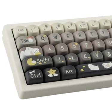 Imagem de Tsungup Teclas de perfil PBT MOA, 151 teclas fofas Daydreamer 60 75 por cento, conjunto de teclas Dye-Sub cinza branco para teclados mecânicos Cherry Gateron MX Swithes