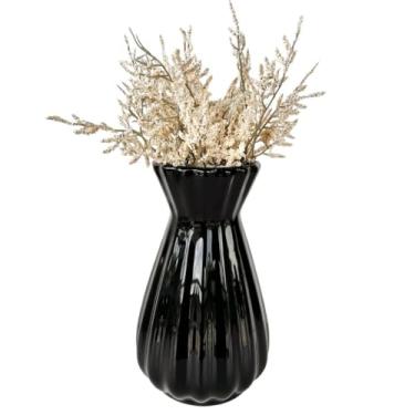 Imagem de Vaso centro de mesa preto de cerâmica moderno com arranjo