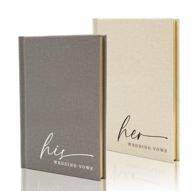 Imagem de Modern Album Designs Livros de votos de capa dura para ele e ela (conjunto de 2) - 14 x 12 cm minimalista bolso em relevo cerimônia de casamento renovação de votos caderno diário