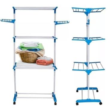 Imagem de Varal De Chão 3 Andares Retrátil Dobrável com Rodas, Multiuso e Compacto Secagem Rápida para Roupas, Toalhas e Mais