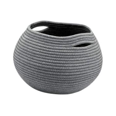 Imagem de ＫＬＫＣＭＳ Cesta de armazenamento tecida com alça, cesta decorativa pequena redonda da escaninho do recipiente para revistas dos brinquedos das toalhas, Cinza