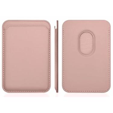 Imagem de AQUP Suporte de cartão MagSafe de couro para iPhone 15 e iPhone 14/13/12 Pro Series com MagSafe - Carteira elegante com proteção RFID., Ouro rosa, Carteira magnética de couro sólido