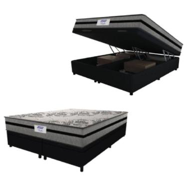 Imagem de Cama Box Baú Casal Queen Colchão Gazin Com Molas Ensacadas Rubi 158x198x73cm Suede Preto/Cinza