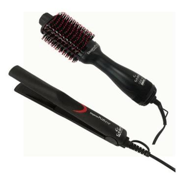 Imagem de Kit Gama Italy Escova E Prancha Eleganza Plus Ceramic Bivolt Preto - G