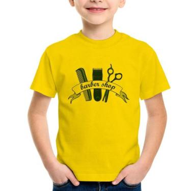 Imagem de Camiseta Infantil Salão Masculino Barber Shop - Foca na Moda, Amarelo,