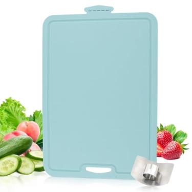 Imagem de Tábua de corte flexível, com protetor de dedos, tábua de corte de silicone, antiderrapante, tapete dobrável para tábua de cortar carne e legumes (azul)