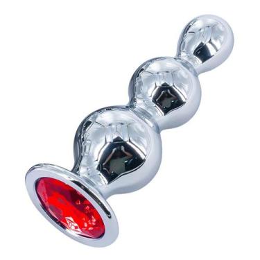 Imagem de Plug Anal Escalonado em Aço 9,5cm x 3,6cm Base com Pedra Vermelho 86g 