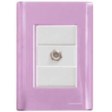 Imagem de Cj Tomada Conexão Tv Sat Coaxial Giz Rosa Tramontina Completo Pronto T