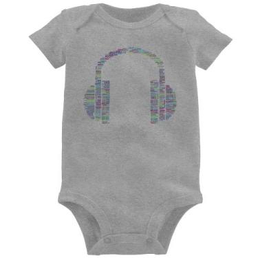 Imagem de Body Bebê Headphone Palavras - Foca na Moda, Cinza, P