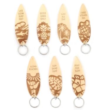 Imagem de PERSONFUN Wooden Surfboard Keychains Fun Key Chains Beach Party Favor Purse Backpack Keychain Mini Surfboard Pendant, Set of 7