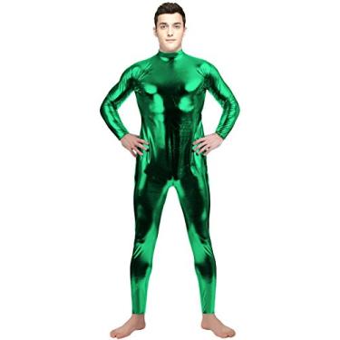Imagem de Aniler Body unissex brilhante metálico com zíper elástico justo (grande, verde)
