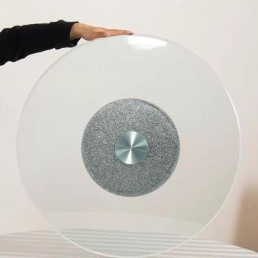 Imagem de Bandeja giratória para servir para cozinha doméstica, prato giratório de vidro temperado espesso, mesa de jantar grande de 101,6 cm, mesa giratória Susan preguiçosa para restaurante de hotel, prata,