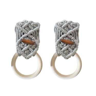 Imagem de 2 peças de suporte de toalha de prato de crochê feito à mão decorativo boho macramê toalha de cozinha gancho anel pendurado suporte de toalhas de mão um presente exclusivo para Natal, inauguração de