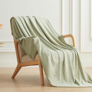 Imagem de COOVA Cobertor de malha leve e respirável para sofá, cobertor fino e refrescante para quem dorme quente, cobertor de moletom macio aconchegante para sofá, (verde claro 152 x 203 cm)