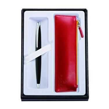 Imagem de Cross Caneta esferográfica basalto ATX preta e bolsa com zíper carmesim