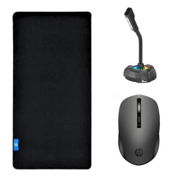 Imagem de Kit Mouse Pad Speed Gamer + Mouse Óptico sem Fio + Microfone - HP