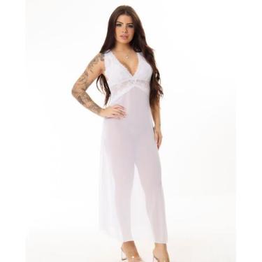 Imagem de Camisola de Tule Transparente sem Bojo Sensual Elegante Longa com Rend